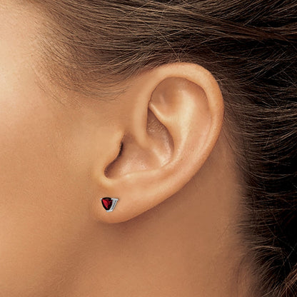 14k White Gold Trillion Garnet Earrings