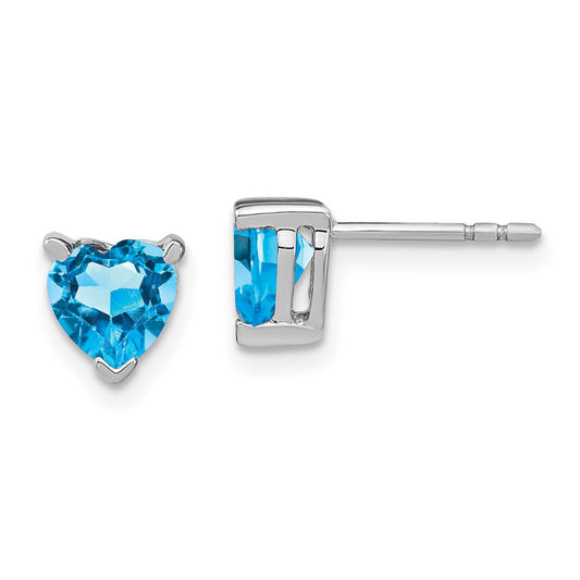 14k White Gold Heart Blue Topaz Earrings