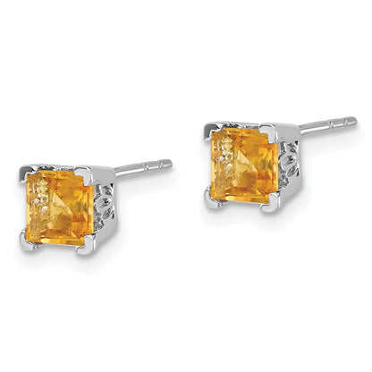 14k White Gold Square Citrine Earrings