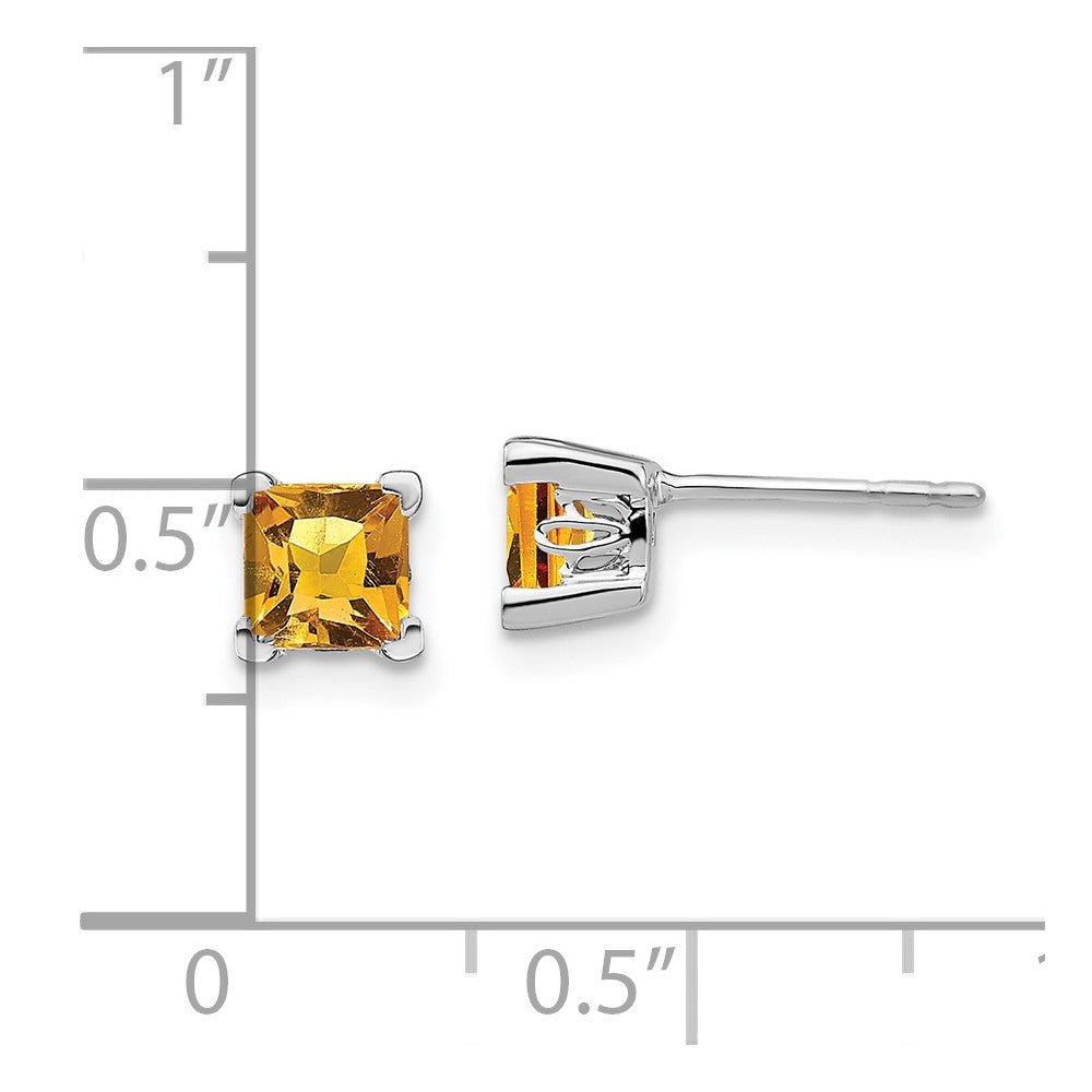 14k White Gold Square Citrine Earrings