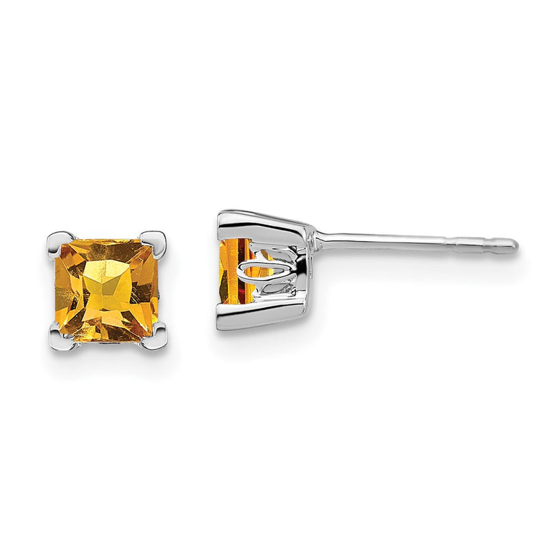 14k White Gold Square Citrine Earrings