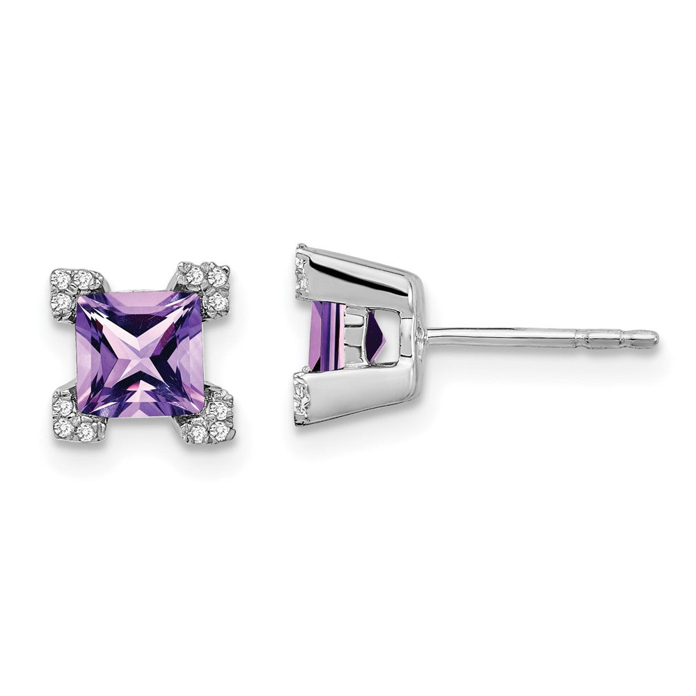 14k White Gold Square Amethyst and Real Diamond Earrings EM7103-AM-007-WA