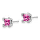 14k White Gold Square Created Pink Sapphire and Real Diamond Earrings EM7103-CPS-007-WA