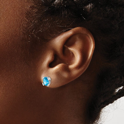 14k White Gold Oval Blue Topaz and Real Diamond Earrings