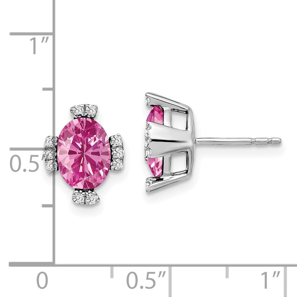 14k White Gold Oval Created Pink Sapphire and Real Diamond Earrings EM7105-CPS-016-WA