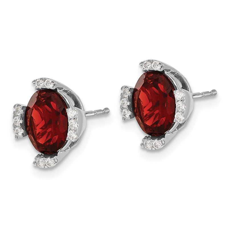 14k White Gold Oval Garnet and Real Diamond Earrings