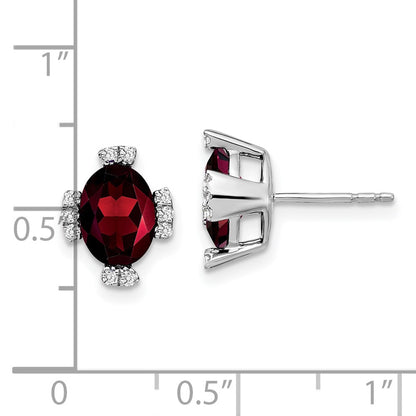 14k White Gold Oval Garnet and Real Diamond Earrings