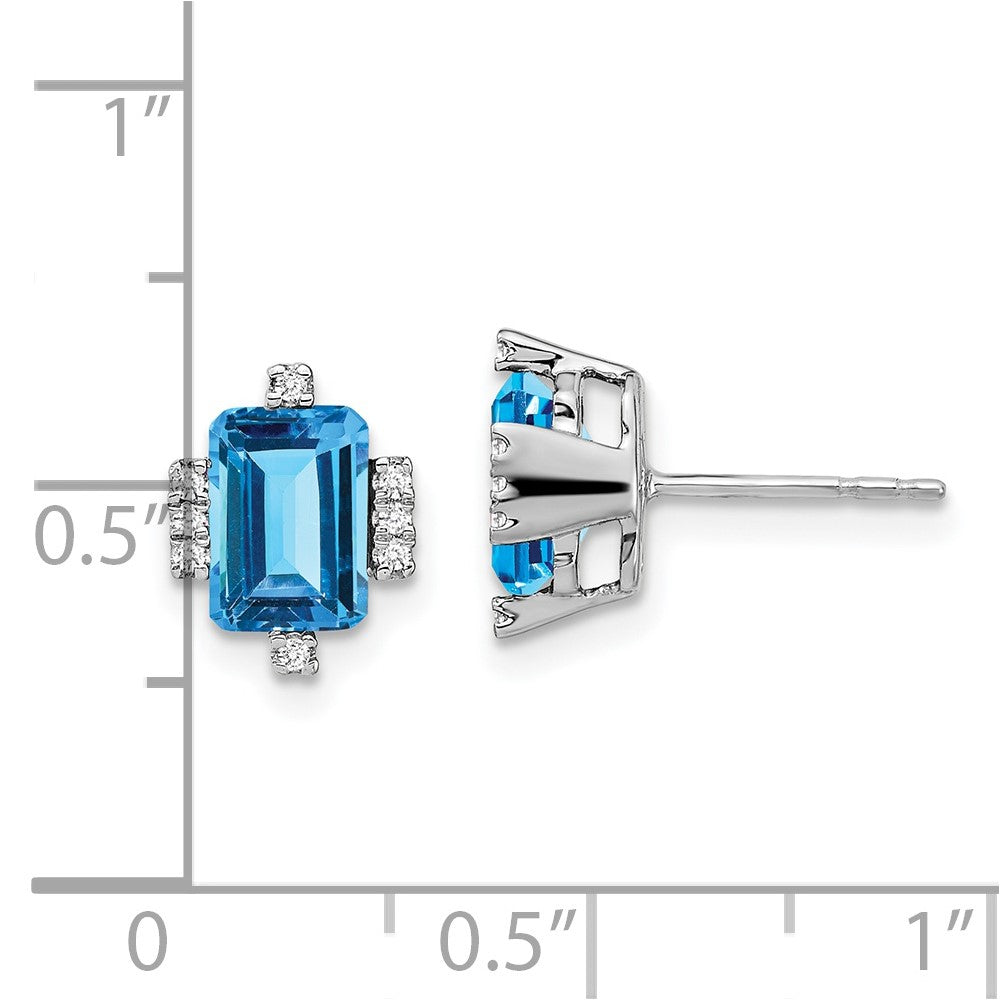 14k White Gold Emerald-shape Blue Topaz and Real Diamond Earrings EM7106-BT-008-WA
