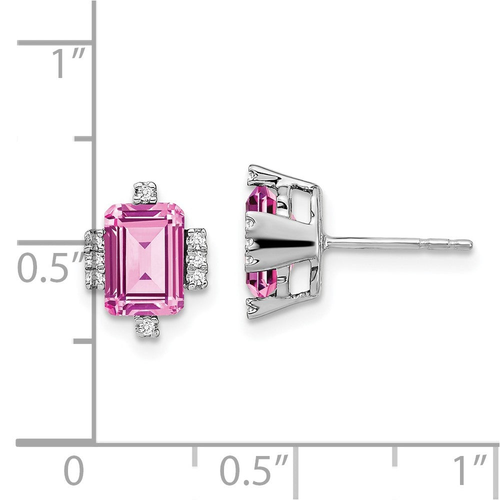 Solid 14k White Gold Simulated Emerald Simulated-shape Creat. PinK Sapphire Simulated/Simulated CZ Earrings