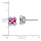 Solid 14k White Gold Cushion Created PinK Simulated Sapphire and CZ Earrings