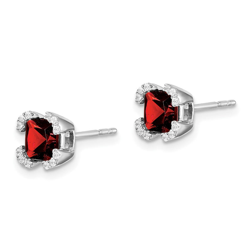 14k White Gold Cushion Garnet and Real Diamond Earrings