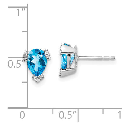 14k White Gold Pear Blue Topaz and Real Diamond Earrings