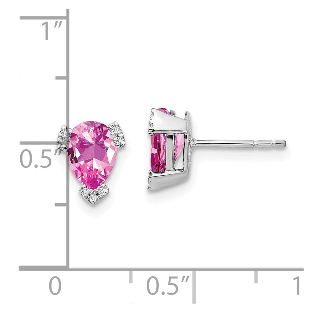 14k White Gold Pear Created Pink Sapphire and Real Diamond Earrings