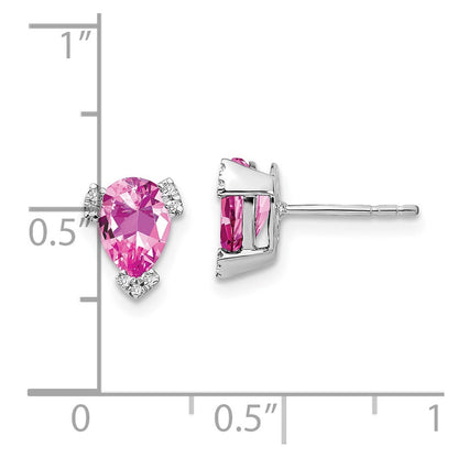 14k White Gold Pear Created Pink Sapphire and Real Diamond Earrings