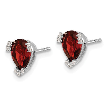 14k White Gold Pear Garnet and Real Diamond Earrings