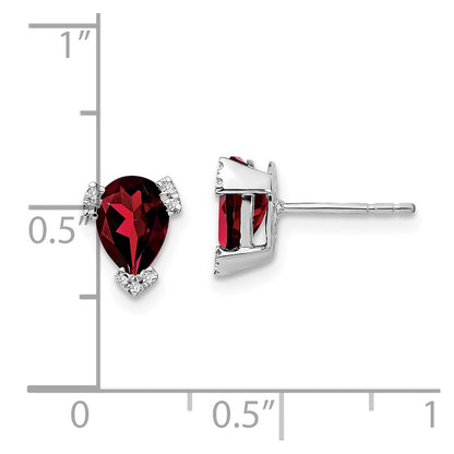 14k White Gold Pear Garnet and Real Diamond Earrings