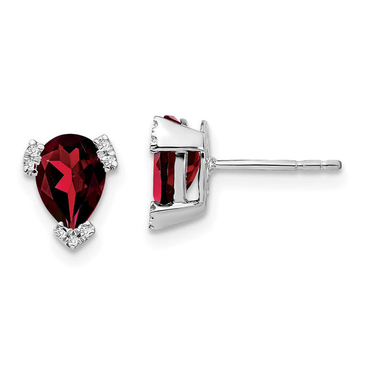 14k White Gold Pear Garnet and Real Diamond Earrings