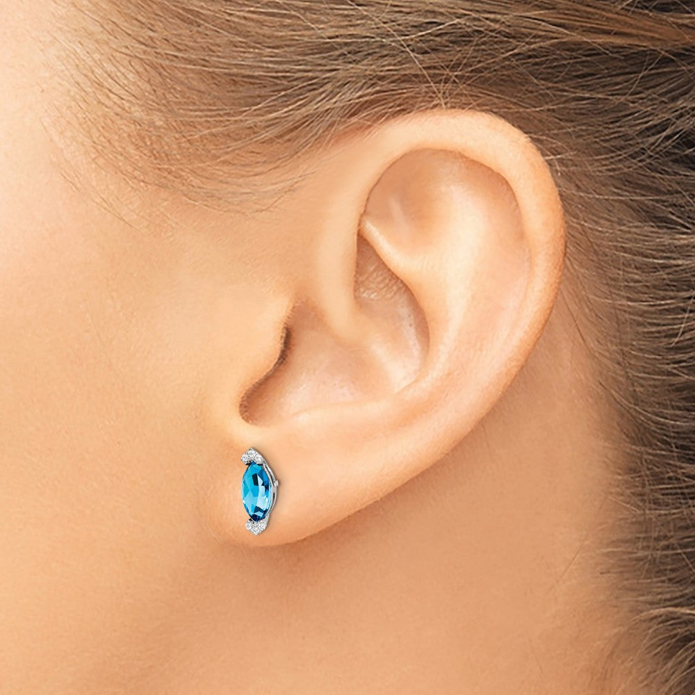 14k White Gold Marquise Blue Topaz and Real Diamond Earrings