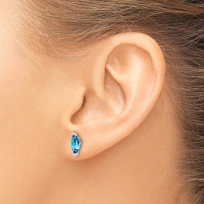 14k White Gold Marquise Blue Topaz and Real Diamond Earrings