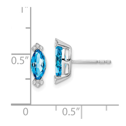 14k White Gold Marquise Blue Topaz and Real Diamond Earrings