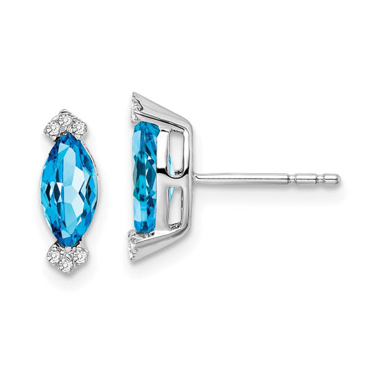 Solid 14k White Gold Marquise Simulated Blue Topaz and CZ Earrings