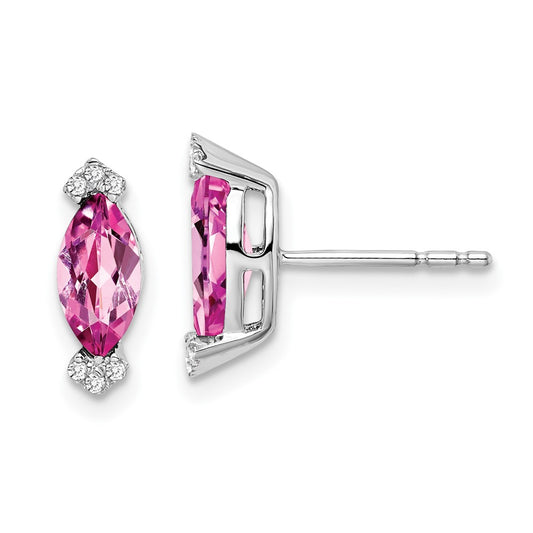 Solid 14k White Gold Marquise Created PinK Simulated Sapphire and CZ Earrings