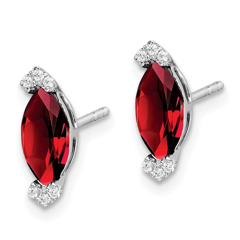 14k White Gold Marquise Garnet and Real Diamond Earrings