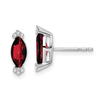 14k White Gold Marquise Garnet and Real Diamond Earrings