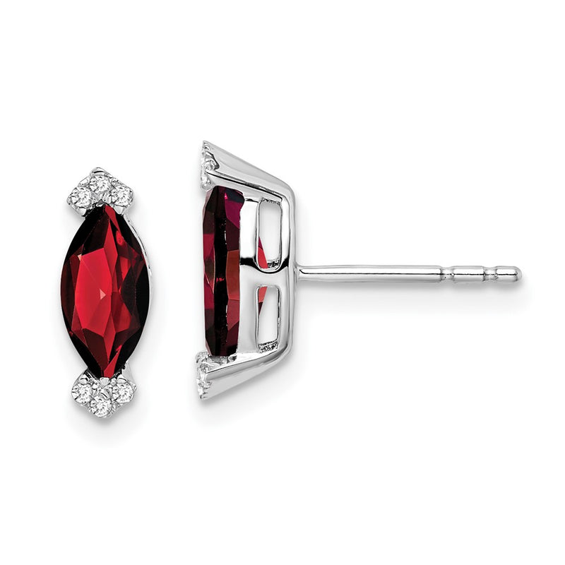 14k White Gold Marquise Garnet and Real Diamond Earrings