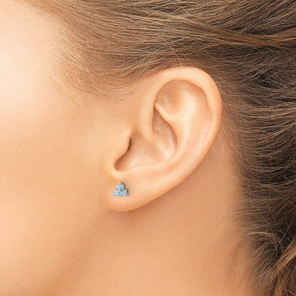 14k White Gold 3-stone Blue Topaz Triangle Earrings