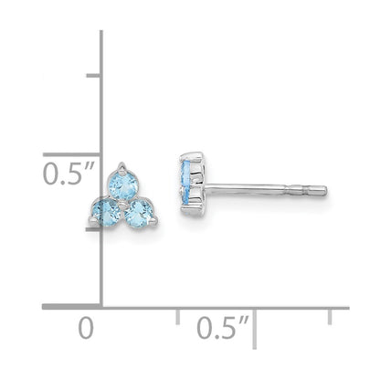 14k White Gold 3-stone Blue Topaz Triangle Earrings