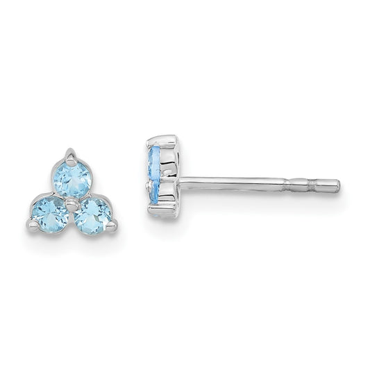 14k White Gold 3-stone Blue Topaz Triangle Earrings