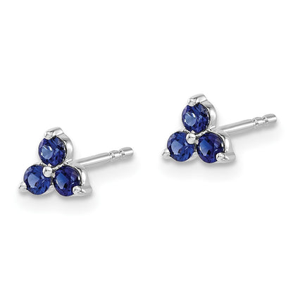 14k White Gold 3-stone Created Sapphire Triangle Earrings
