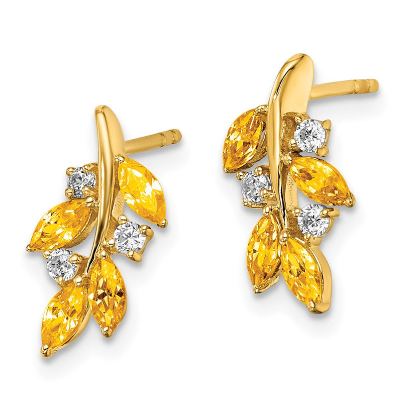 14k Yellow Gold Citrine and Real Diamond Leaf Earrings