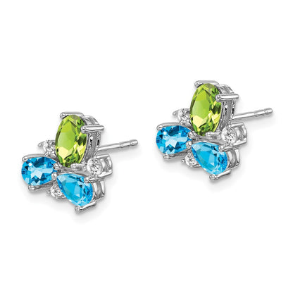 14k White Gold Blue Topaz/Peridot/Real Diamond Earrings