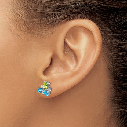 14k White Gold Blue Topaz/Peridot/Real Diamond Earrings