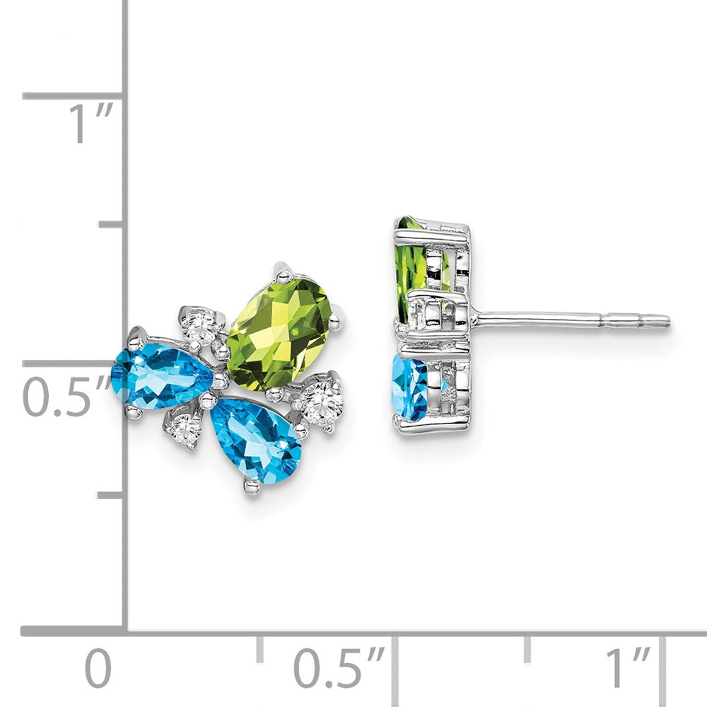 Solid 14k White Gold Simulated Blue Topaz/Peridot/CZ Earrings