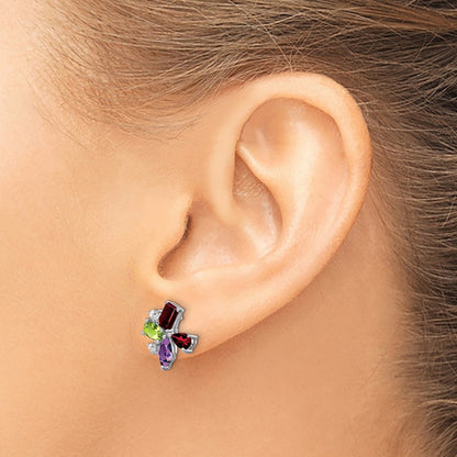14k White Gold Amethyst/Peridot/Garnet/Real Diamond Earrings