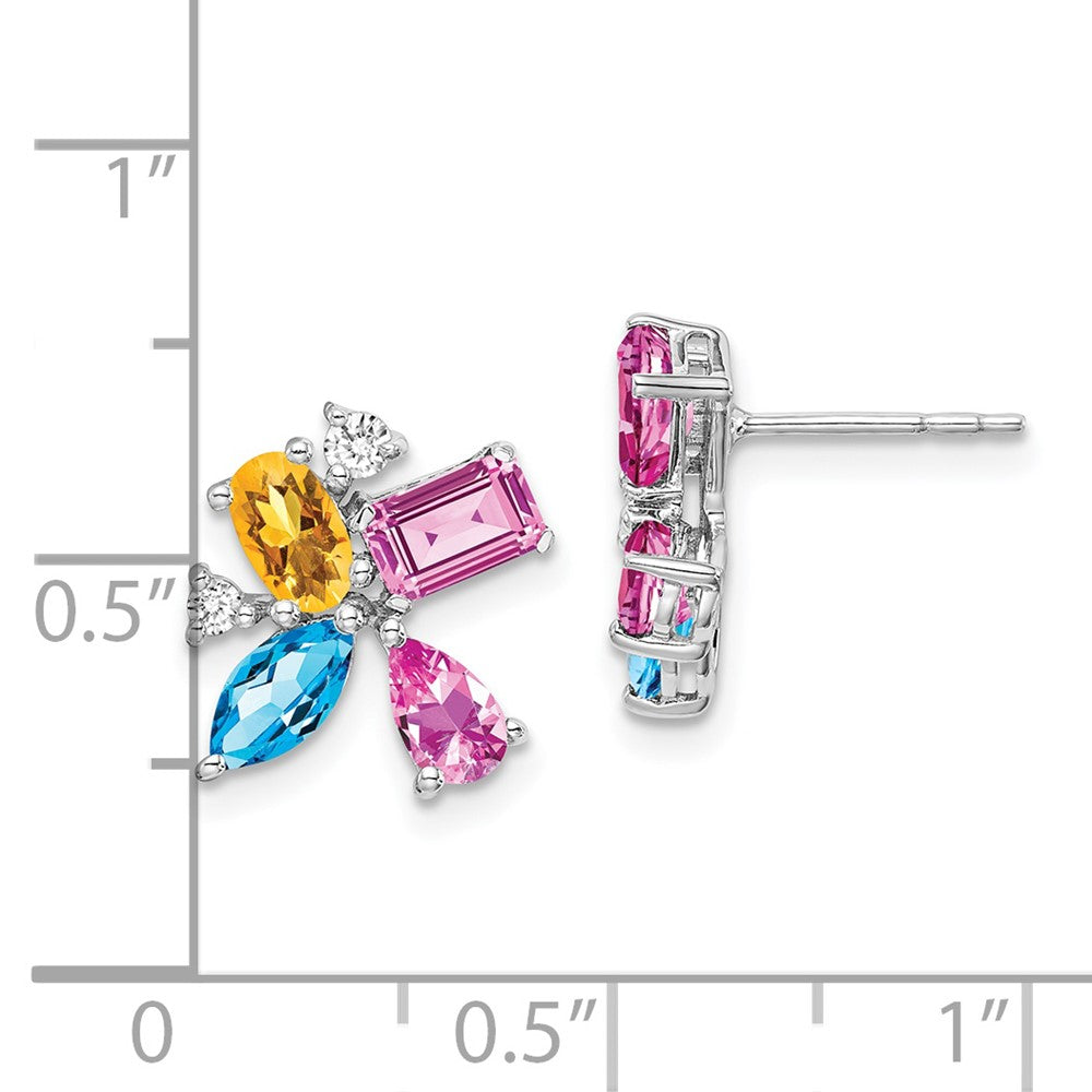 14k White Gold Blue Topaz/Citrine/Cr.Pink Sapph/Real Diamond Earrings EM7129-BT/CI-011-WA