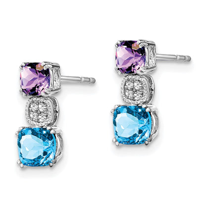 14k White Gold Amethyst/Blue Topaz/Real Diamond Earrings