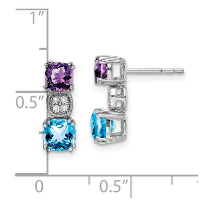 14k White Gold Amethyst/Blue Topaz/Real Diamond Earrings