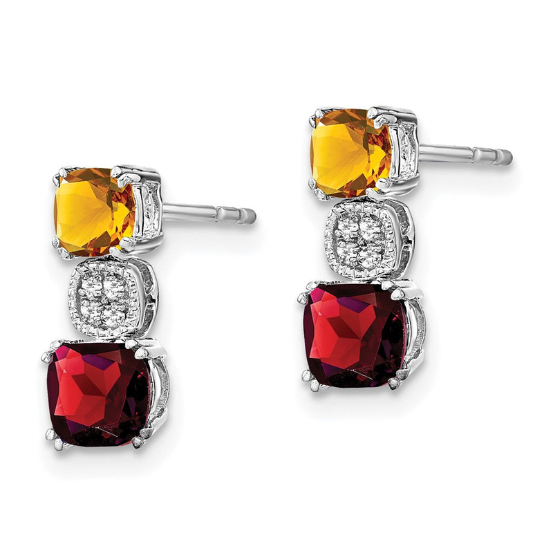 14k White Gold Citrine/Garnet/Real Diamond Earrings