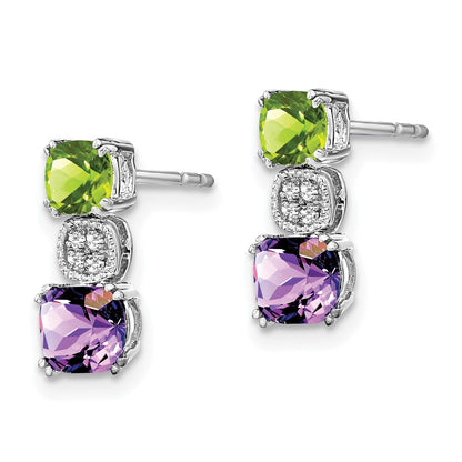 14k White Gold Peridot/Amethyst/Real Diamond Earrings