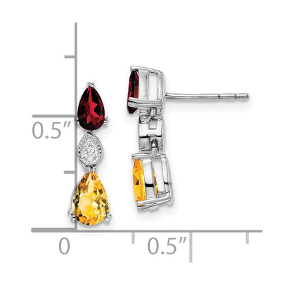 14k White Gold Garnet/Citrine/Real Diamond Earrings