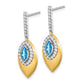 Solid 14k Two-tone Simulated Blue Topaz and CZ Dangle Earrings
