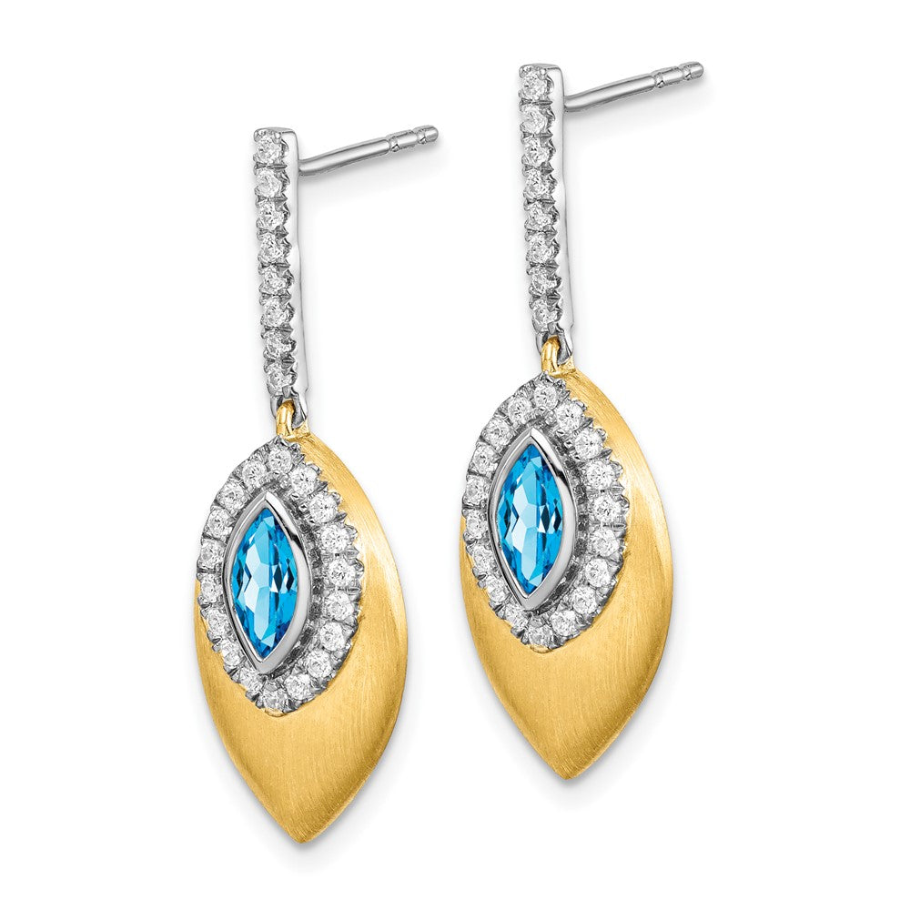 14k Yellow Gold Two-tone Blue Topaz and Real Diamond Dangle Earrings
