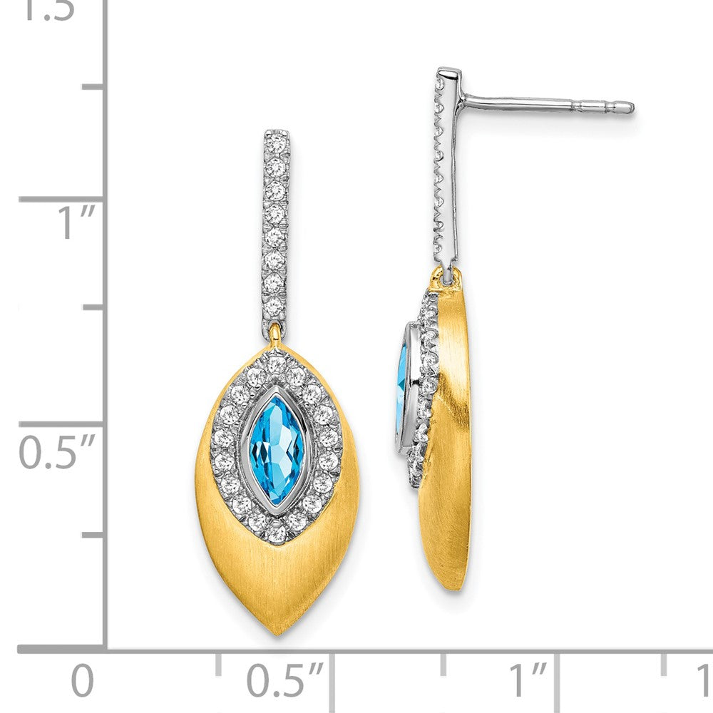 14k Yellow Gold Two-tone Blue Topaz and Real Diamond Dangle Earrings