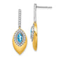 Solid 14k Two-tone Simulated Blue Topaz and CZ Dangle Earrings