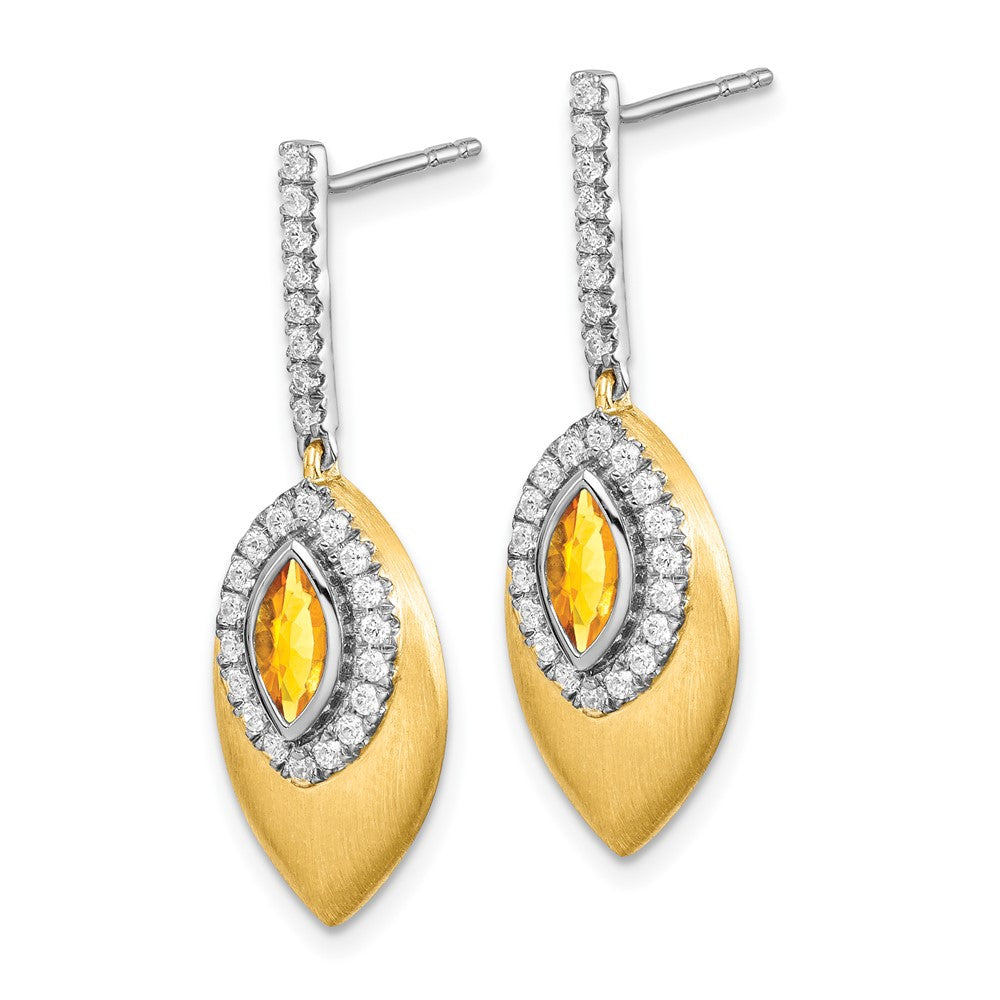 14k Yellow Gold Two-tone Citrine and Real Diamond Dangle Earrings