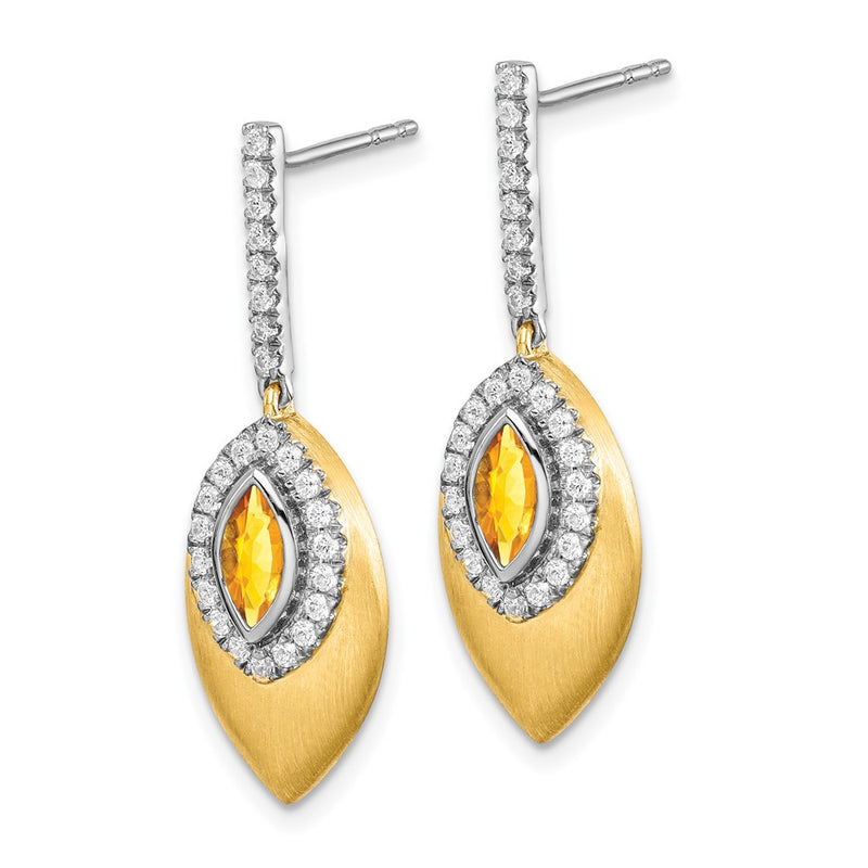 14k Yellow Gold Two-tone Citrine and Real Diamond Dangle Earrings